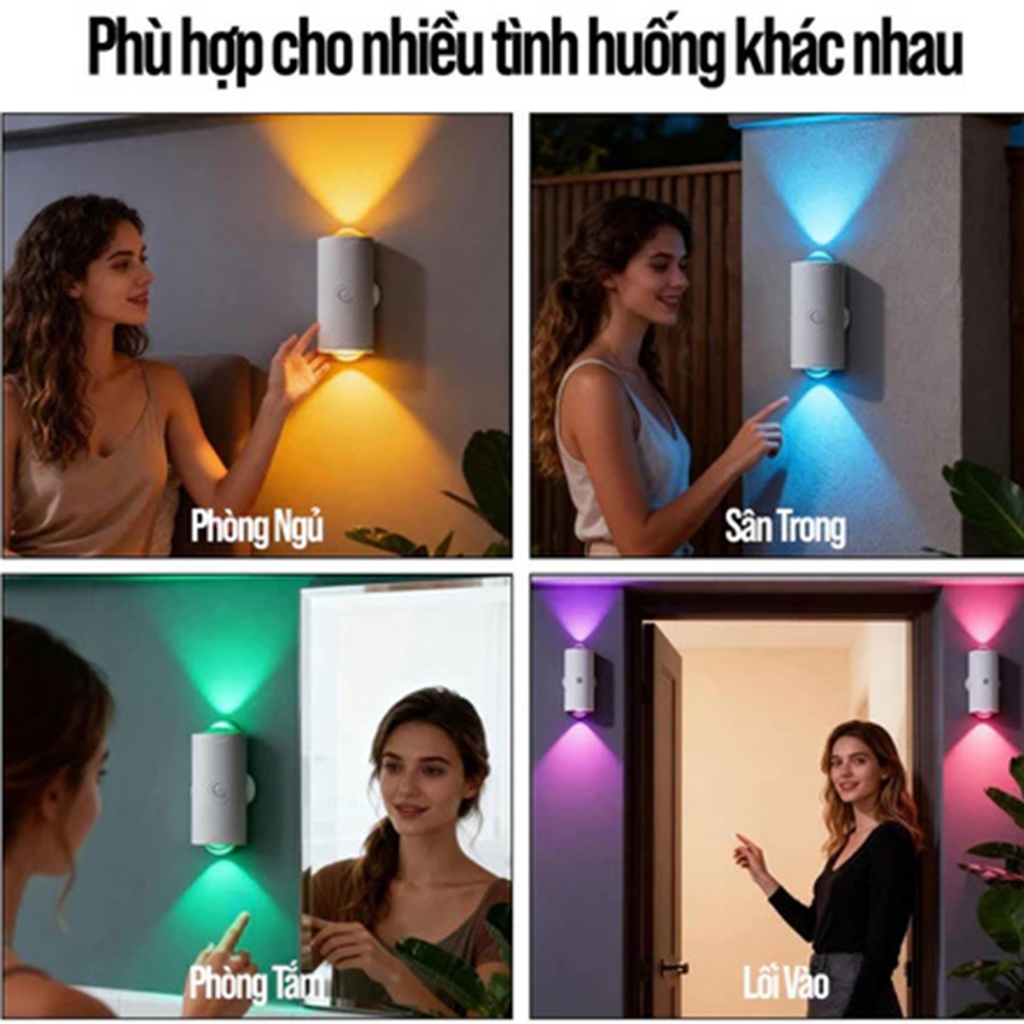 Đèn Tường RGB 16 Màu Điều Khiển Từ Xa Cảm Biến Thân Nhiệt, Sạc Pin, Gắn Từ Tính, Ánh Sáng C