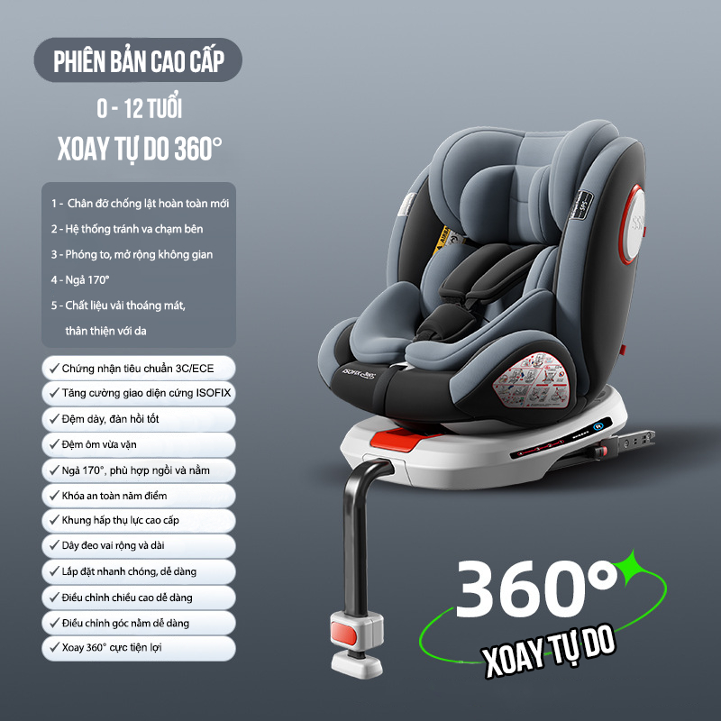Ghế ngồi ô tô cho bé có CHÂN CHỐNG LẬT, ISOFIX đạt chuẩn Châu Âu bảo vệ an toàn cho bé