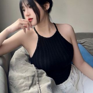 Áo len hai dây giả yếm croptop phong cách trẻ trung màu đen xám hồng dáng xinh VANISA AK774