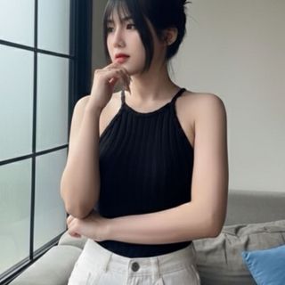 Áo hai dây croptop chất len lông giả yếm phong cách thanh lịch gọn gàng hồng xám đen VANISA AK774