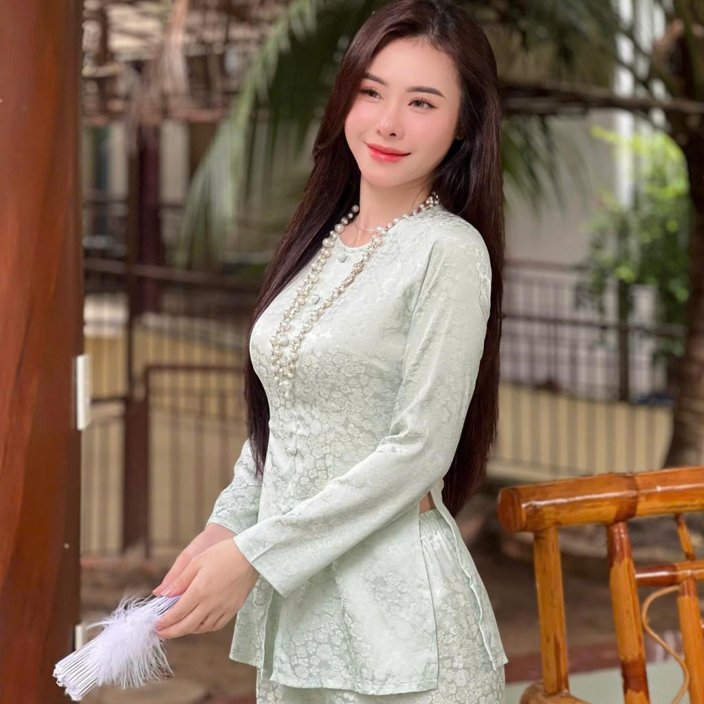 B.A151 - Bộ Áo Bà Ba Gấm Tơ Dệt Hoa BaBi ( Nguyên Bộ Cùng Chất Vải Gấm Tơ Dệt )