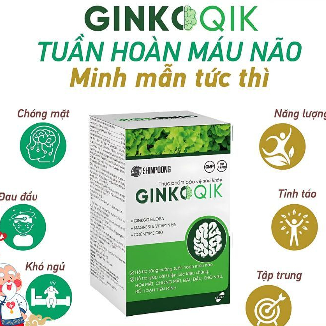 Shinpoong Ginkoqik Hỗ Trợ Hoạt Huyết Dưỡng Não, Giảm Đau Đầu, Cải Thiện Mất Ngủ, Chóng Mặt Tiền Đình - Hộp 30 Viên