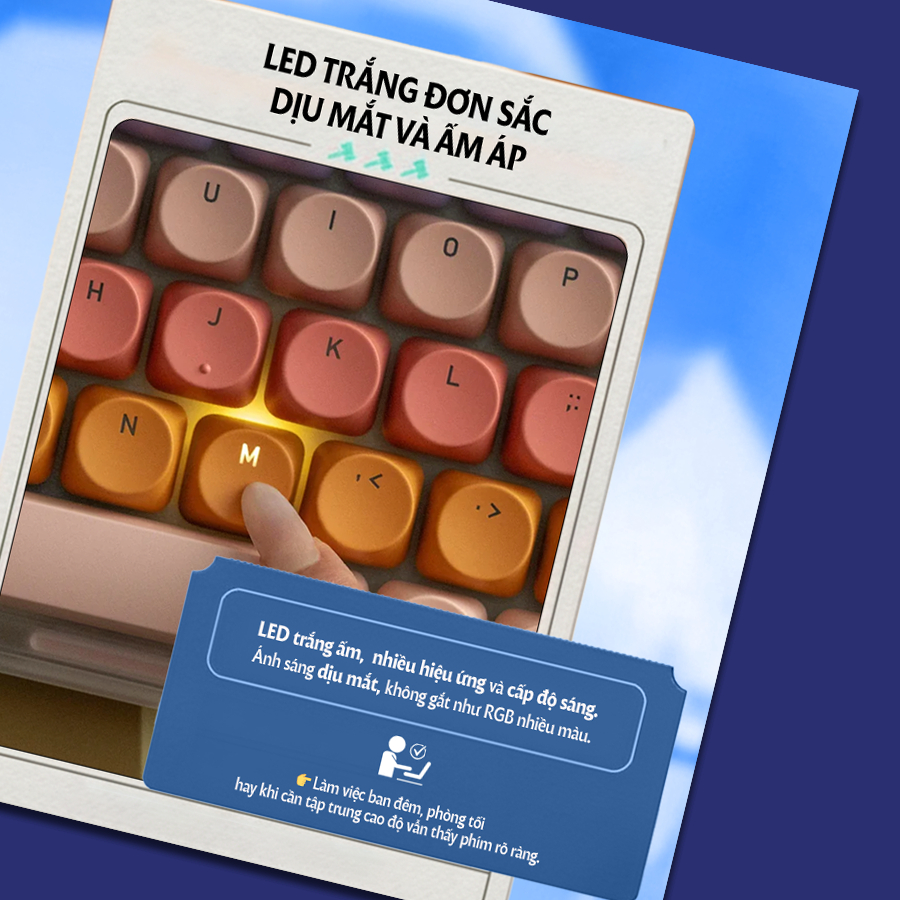[Chính hãng] Bàn phím cơ Lofree Dot Sugar Color 70s - Bàn phím không dây retro, 3 mode kết nối, Led trắng dịu nhẹ