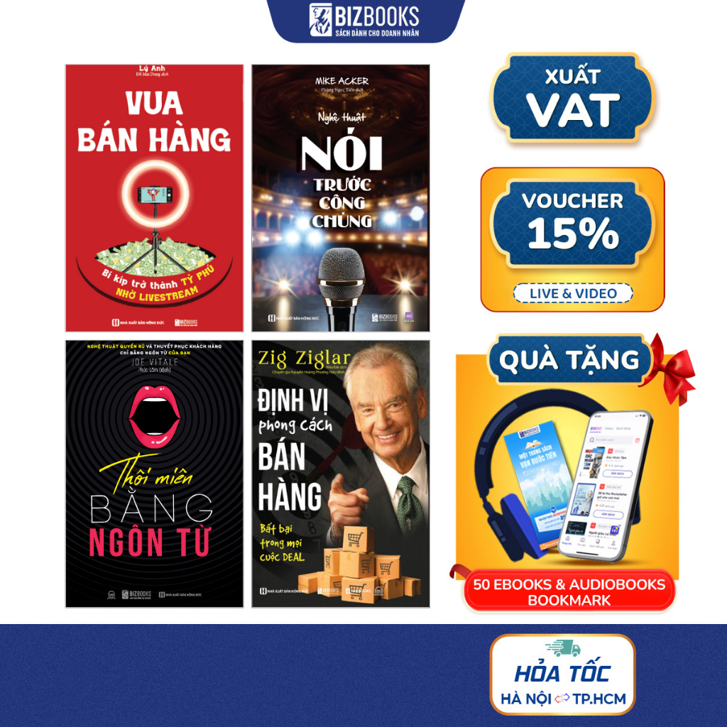 Sách - Vua bán hàng, định vị phong cách bán hàng, nghệ thuật nói trước công chúng, thôi miên bằng ngôn từ
