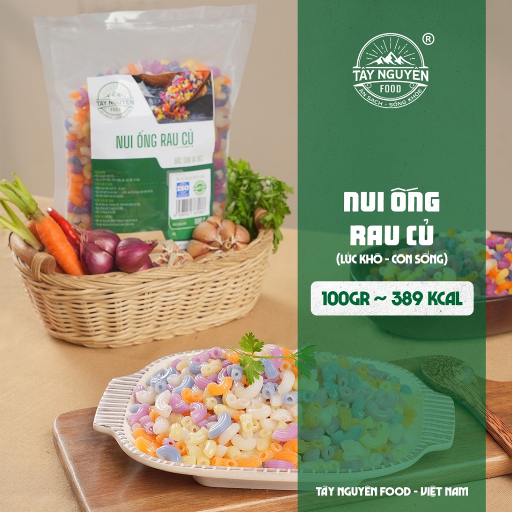 Nui ống rau củ healthy bổ sung vitamin Tây Nguyên Food – Việt Nam 500g/1kg