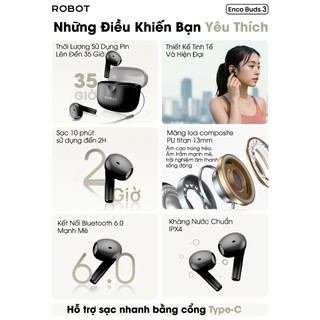 Tai Nghe Bluetooth 6.0 ROBOT Encobuds 3 In Ear Playtime 35H, Có Khả Năng Chống Nước IPX4_ Bảo Hành 12 Tháng