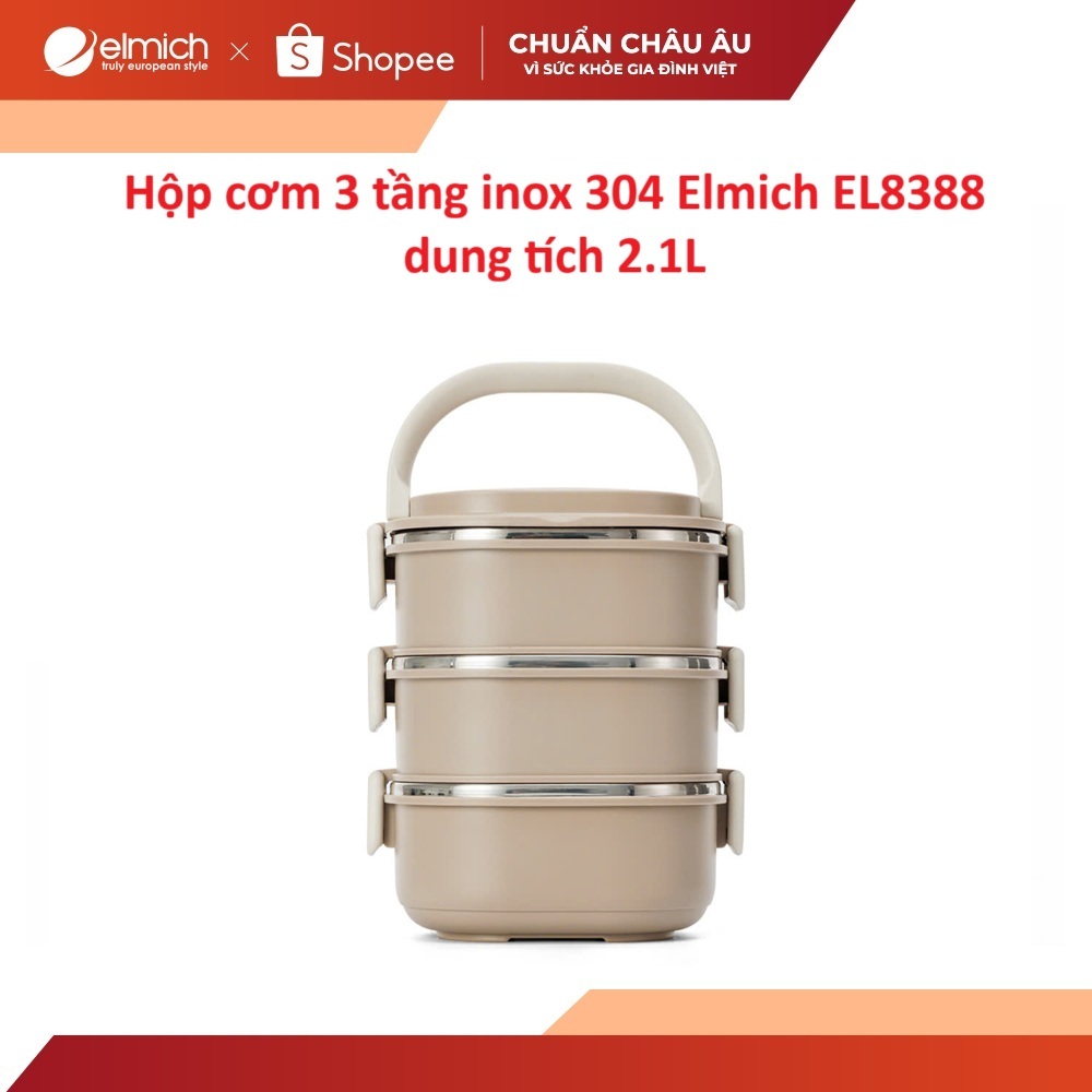 Hộp cơm 3 tầng inox 304 Elmich EL8388 dung tích 2.1L