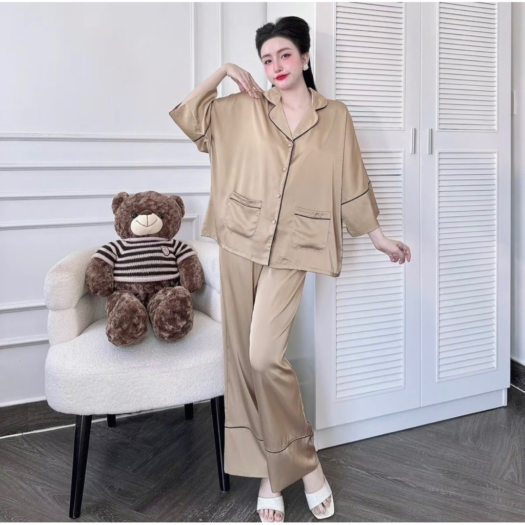 48-68kg DƠI TAY LỠ Bộ Pyjama cánh Dơi phom to chất lụa latin mềm mịn mát