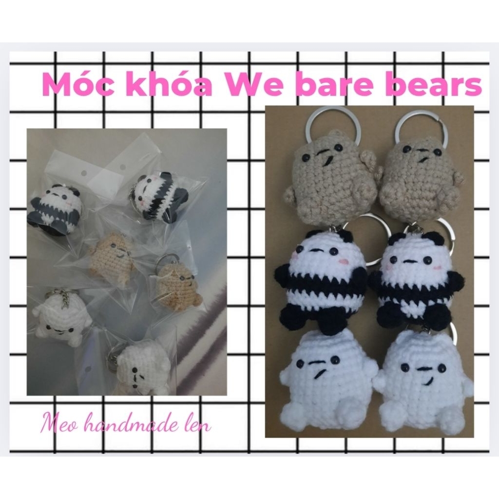 [có sẵn] Móc khóa gấu We bare bears - Handmade len -  Amigurumi (có chuông)