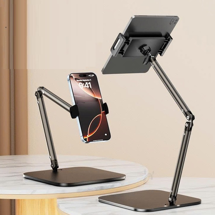 Giá đỡ điện thoại, ipad, máy tính bảng hợp kim nhôm cao cấp, Đế đúc chắc chắn 4 trục xoay 360° chống rung, gấp gọn