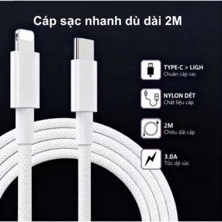 CÁP SẠC NHANH PD 20W TYPE C TO L 2M – DÂY BỌC DÙ SIÊU BỀN, SẠC NHANH AN TOÀN