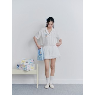 Set OLV áo và chân váy họa tiết thêu trẻ trung White Linen Embro Mini Set phù hợp đi chơi