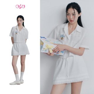 Set OLV áo và chân váy họa tiết thêu trẻ trung White Linen Embro Mini Set phù hợp đi chơi