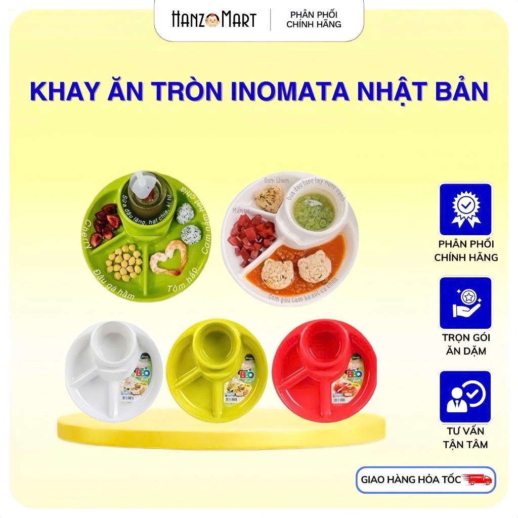 Khay ăn dặm inomata có chỗ để cốc nước - hàng nội địa Nhật