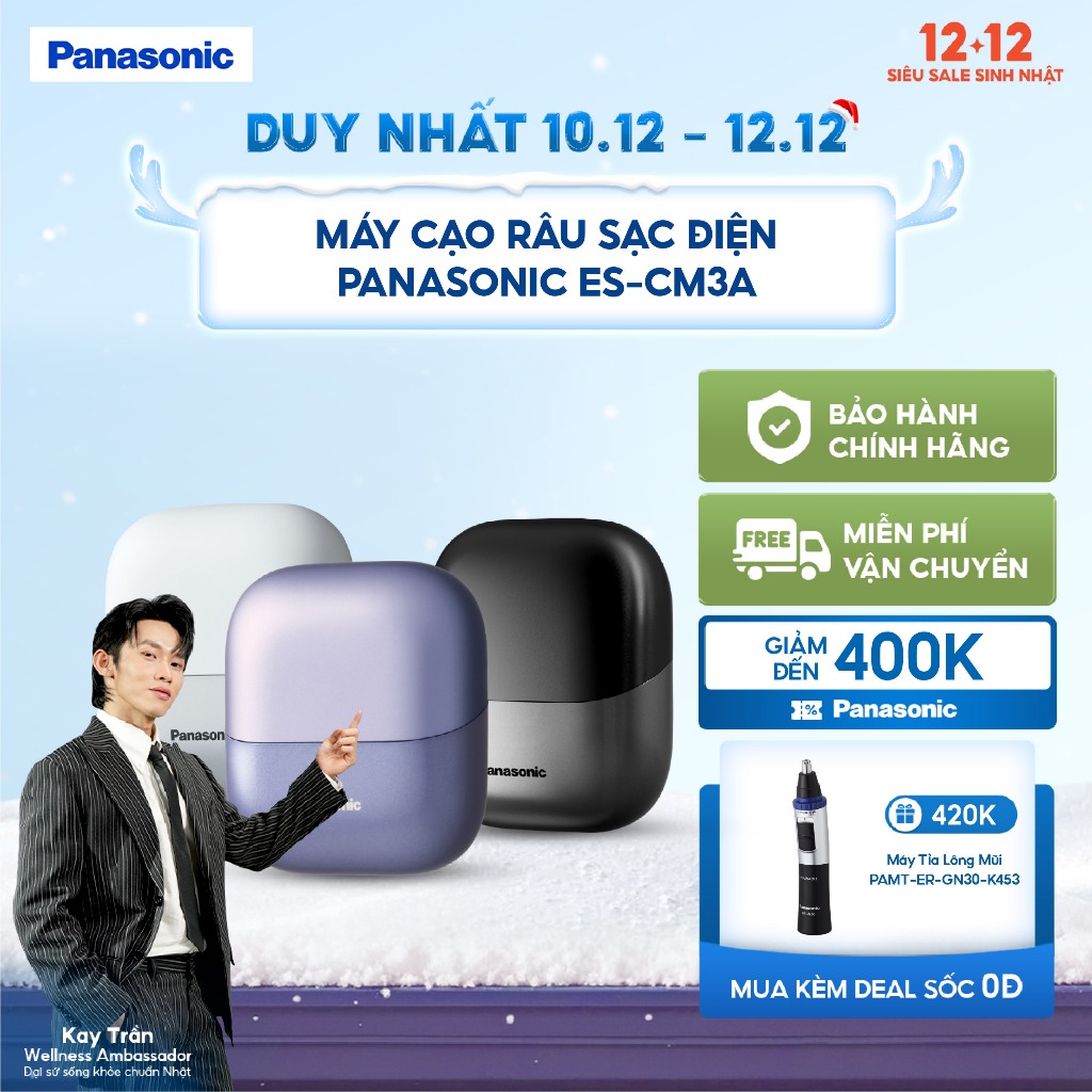 [NHẬP ELPN500P GIẢM 15% TỐI ĐA 500K] Máy Cạo Râu Sạc điện Nhỏ gọn 3 lưỡi thép không gỉ ES-CM3A - Cạo râu êm ái