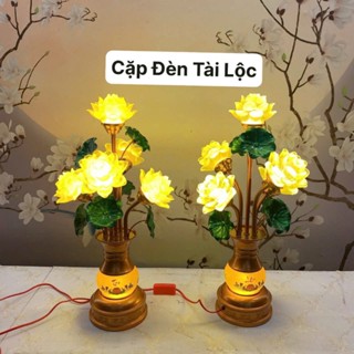 [TẶNG BÓNG LED] Cặp Đèn Thờ Hoa Sen Lưu Ly Cao Cấp , Đèn Thờ Bông Sen Tài Lộc Trang Trí Bàn Thờ Gia Tiên