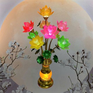 [TẶNG BÓNG LED] Cặp Đèn Thờ Hoa Sen Lưu Ly Cao Cấp , Đèn Thờ Bông Sen Tài Lộc Trang Trí Bàn Thờ Gia Tiên