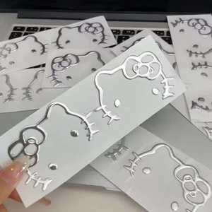 Nhãn dán Hello Kitty 3D Cao cấp Mạ Nhũ Bạc cho máy tính, tai nghe, xe điện, ô tô kích thước 9x7cm