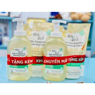 Nước Rửa Bình Sữa Và Đồ Dùng Em Bé BZU BZU Cleansing Foam Tạo Bọt, Thành Phần Thực Vật Chai 500ml