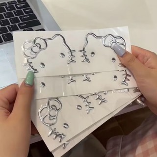 nhãn dán Hello Kitty 3D cho máy tính, tai nghe, xe điện, ô tô, tem ép nhũ cao cấp chống nước, nhận in theo yêu cầu