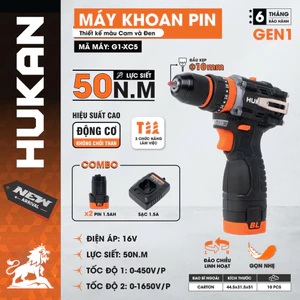 Bộ máy khoan pin 3chức năng HUKAN G1-XC3 45Nm và G1-XC5 50Nm, Đầu autolock 10mm - Không chổi than