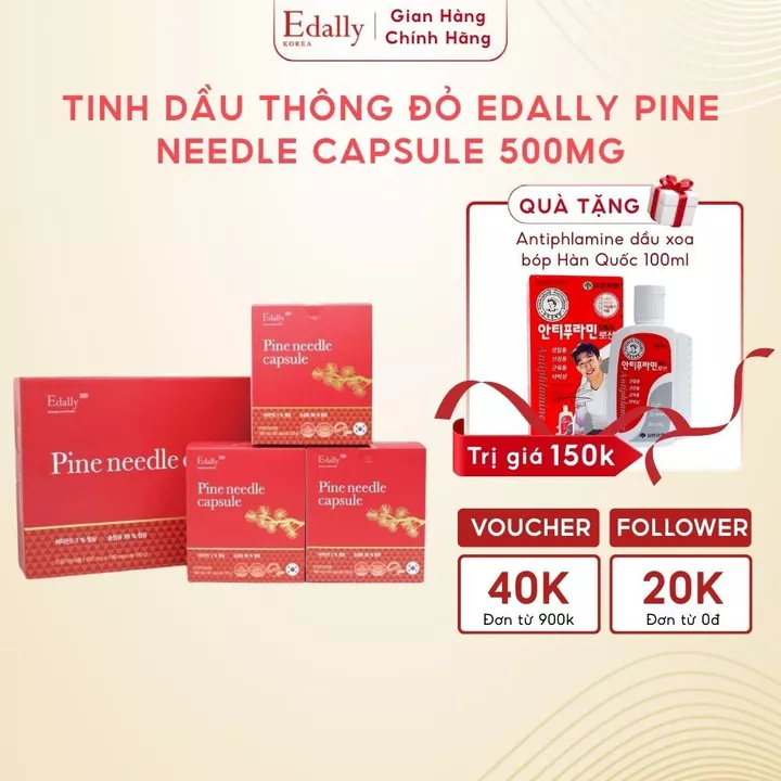Tinh dầu thông đỏ Edally BH Hàn Quốc hỗ trợ lưu thông máu, tốt sức khỏe tim mạch 180 viên