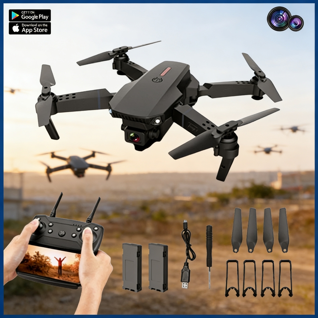 Máy bay Flycam E88 Pro Drone camera kép HD điều khiển ứng dụng Thích ...