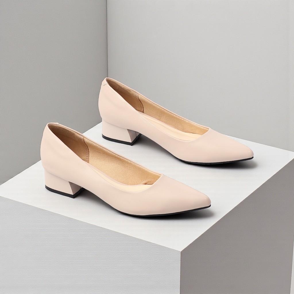 Giày Cao Gót 3cm Gót Vuông Mũi Nhọn Pixie X546