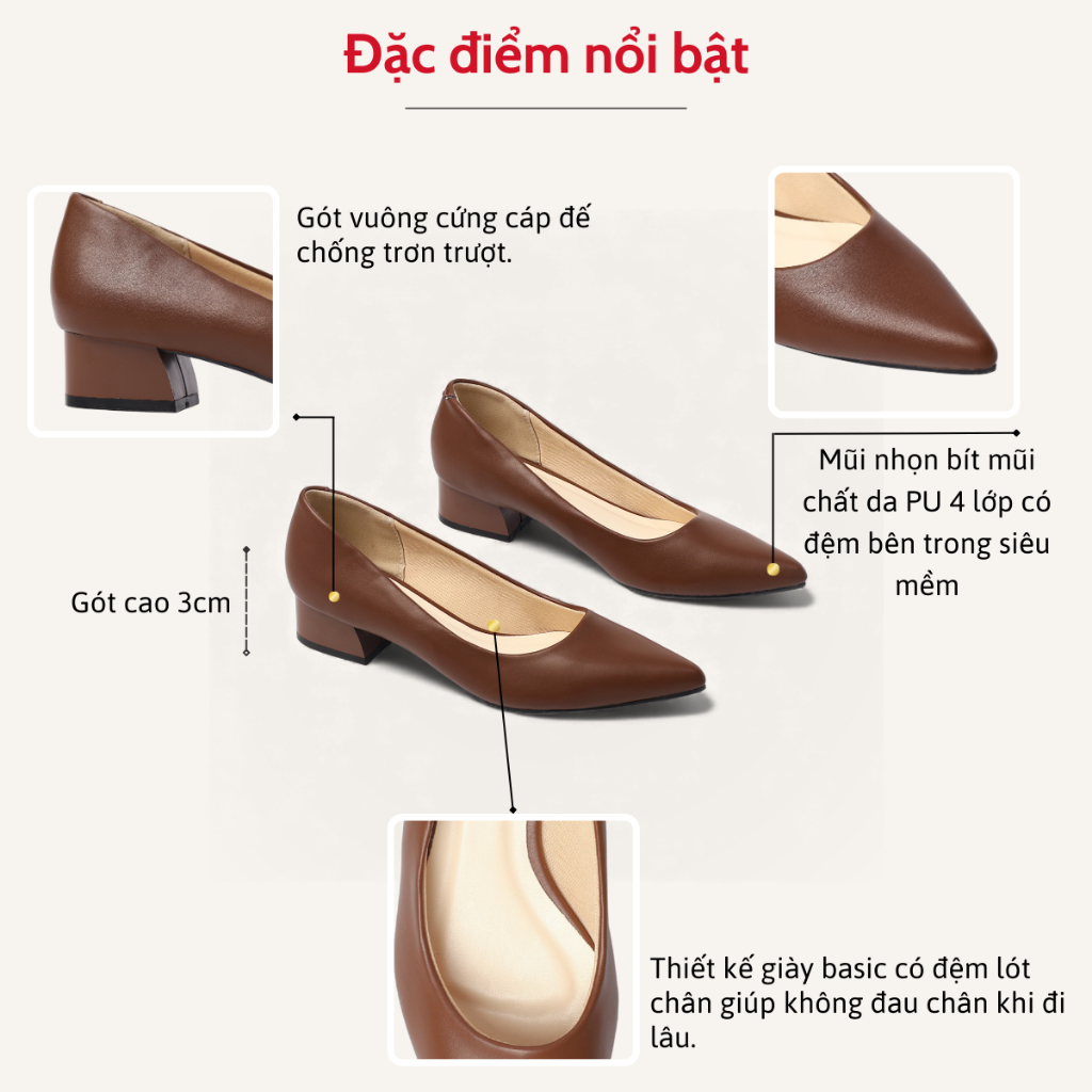 Giày Cao Gót 3cm Gót Vuông Mũi Nhọn Pixie X546