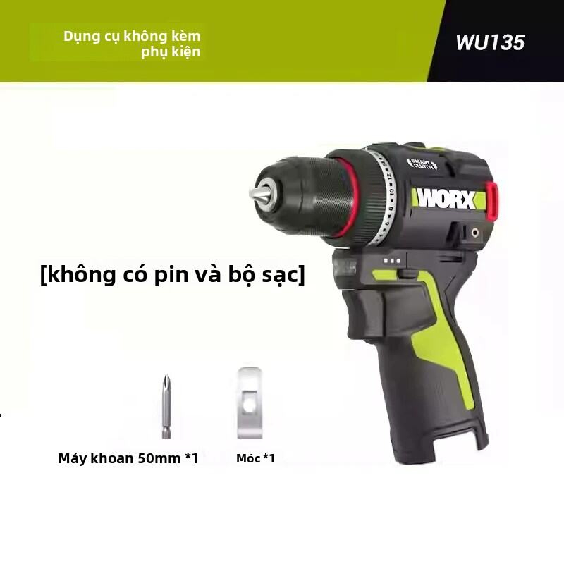 Máy khoan pin Worx WU135 trang bị ly hợp cao cấp Smart Clutch Chính Hãng - Bảo Hành 12 tháng