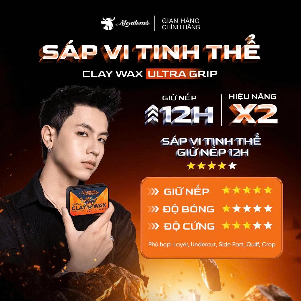 Sáp vuốt tóc hương nước hoa Menitems Claywax, Sáp vi tinh thể hiệu năng cao, giữ nếp 12H không bết dính
