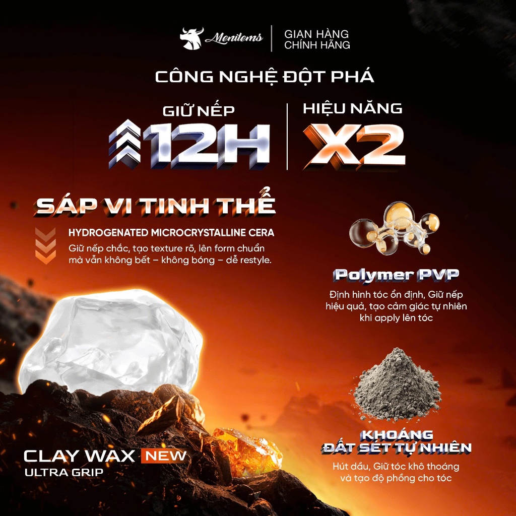 Sáp vuốt tóc hương nước hoa Menitems Claywax, Sáp vi tinh thể hiệu năng cao, giữ nếp 12H không bết dính