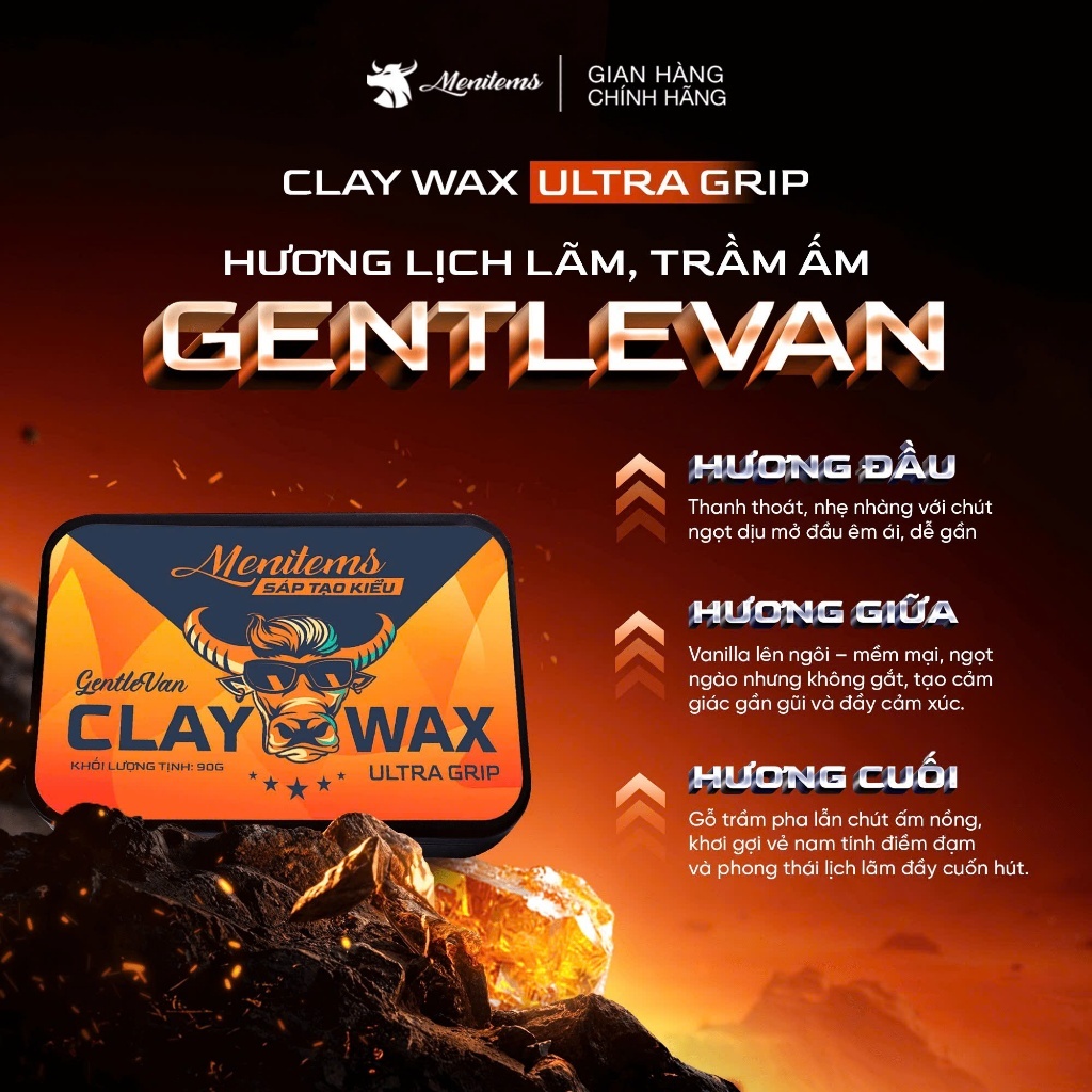 Sáp vuốt tóc hương nước hoa Menitems Claywax, Sáp vi tinh thể hiệu năng cao, giữ nếp 12H không bết dính