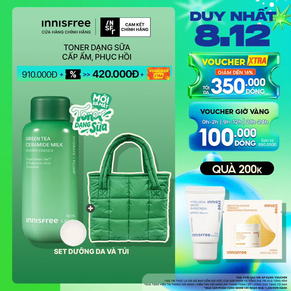 Toner dạng sữa cấp ẩm, phục hồi INNISFREE Green Tea Ceramide Milk