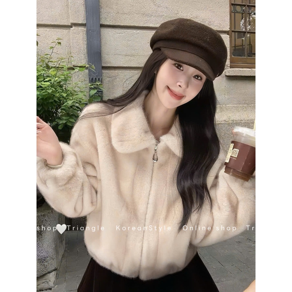 TRIANGLE - Lovely Fur coat (Cân nhắc kỹ, return is not welcomed)- Áo lông cổ sen cao cấp phong cách Hàn Quốc, thanh lịch