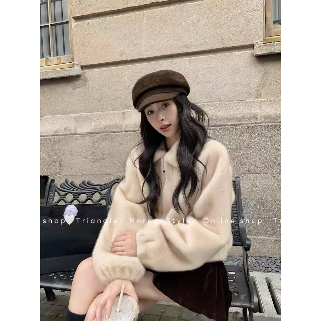 TRIANGLE - Lovely Fur coat (Cân nhắc kỹ, return is not welcomed)- Áo lông cổ sen cao cấp phong cách Hàn Quốc, thanh lịch