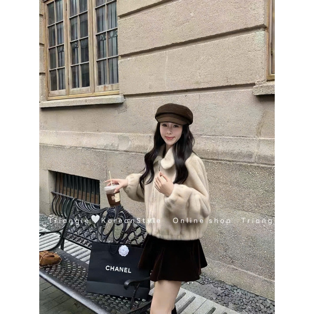 TRIANGLE - Lovely Fur coat (Cân nhắc kỹ, return is not welcomed)- Áo lông cổ sen cao cấp phong cách Hàn Quốc, thanh lịch