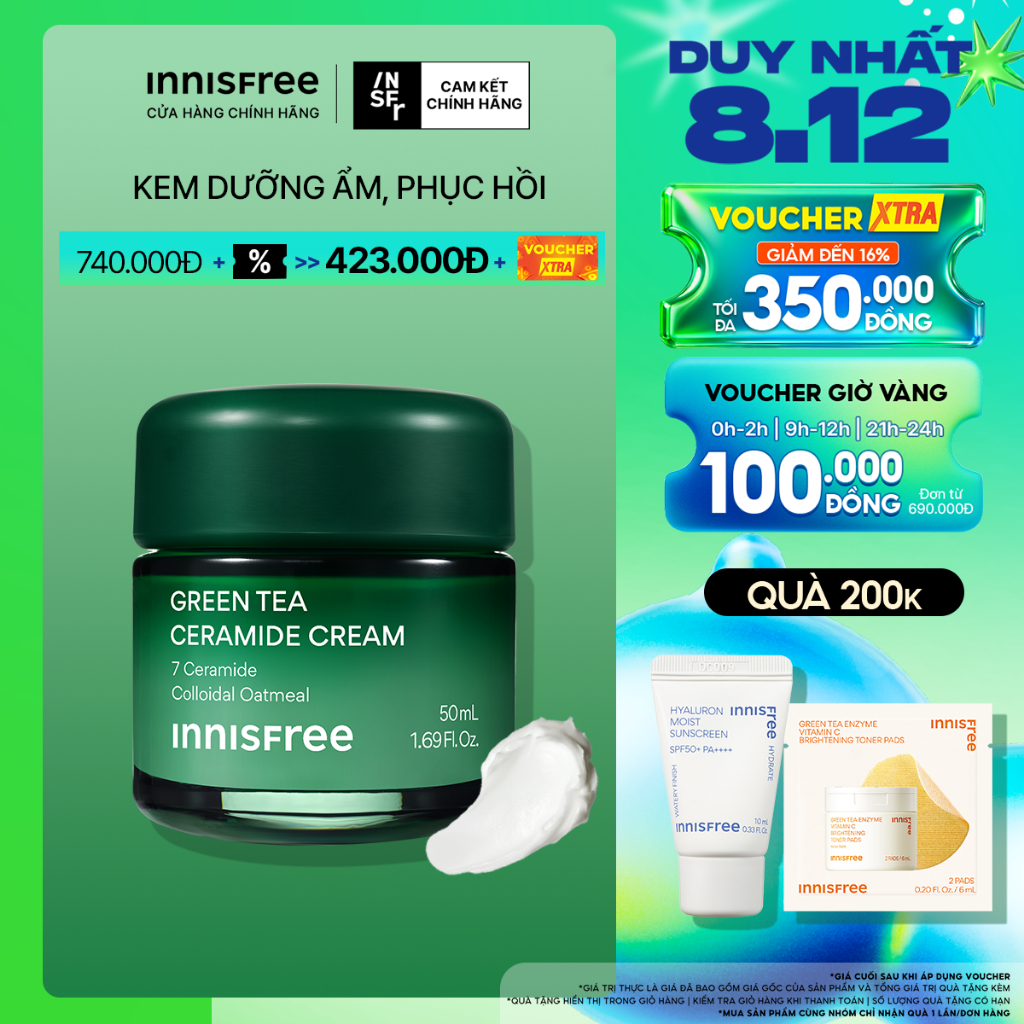 Kem dưỡng cấp ẩm, phục hồi INNISFREE Green Tea Ceramide Cream 50ML