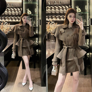 MIMI CLOTHING - Trang Phục Nữ Phong Cách Tiểu Thư Áo Khoác Dài Tay Đính Khuy Kèm Chân Váy Ngắn Xòe Nhẹ
