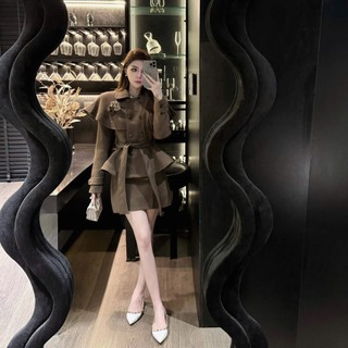 MIMI CLOTHING - Trang Phục Nữ Phong Cách Tiểu Thư Áo Khoác Dài Tay Đính Khuy Kèm Chân Váy Ngắn Xòe Nhẹ