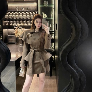 MIMI CLOTHING - Trang Phục Nữ Phong Cách Tiểu Thư Áo Khoác Dài Tay Đính Khuy Kèm Chân Váy Ngắn Xòe Nhẹ