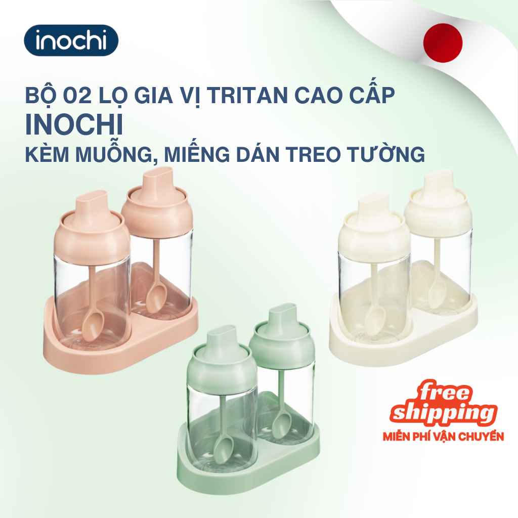 BỘ 2 LỌ GIA VỊ TRITAN Yoko Inochi - cao cấp, an toàn cho sức khỏe, có muỗng kèm theo, tiện lợi