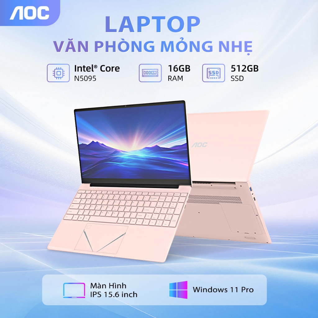 Laptop Màu Hồng AOC NoteBook giá rẻ 15.6 inch, Intel N5095, Ram 16GB ...