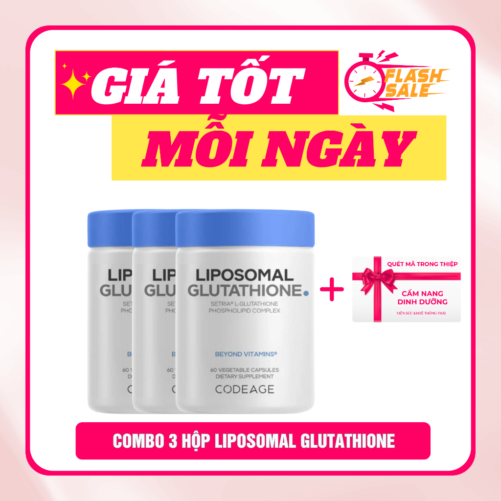 Viên uống trắng da Codeage Liposomal Glutathione (500mg/1000mg), USA chính  ngạch, 60v dùng 1-2 tháng