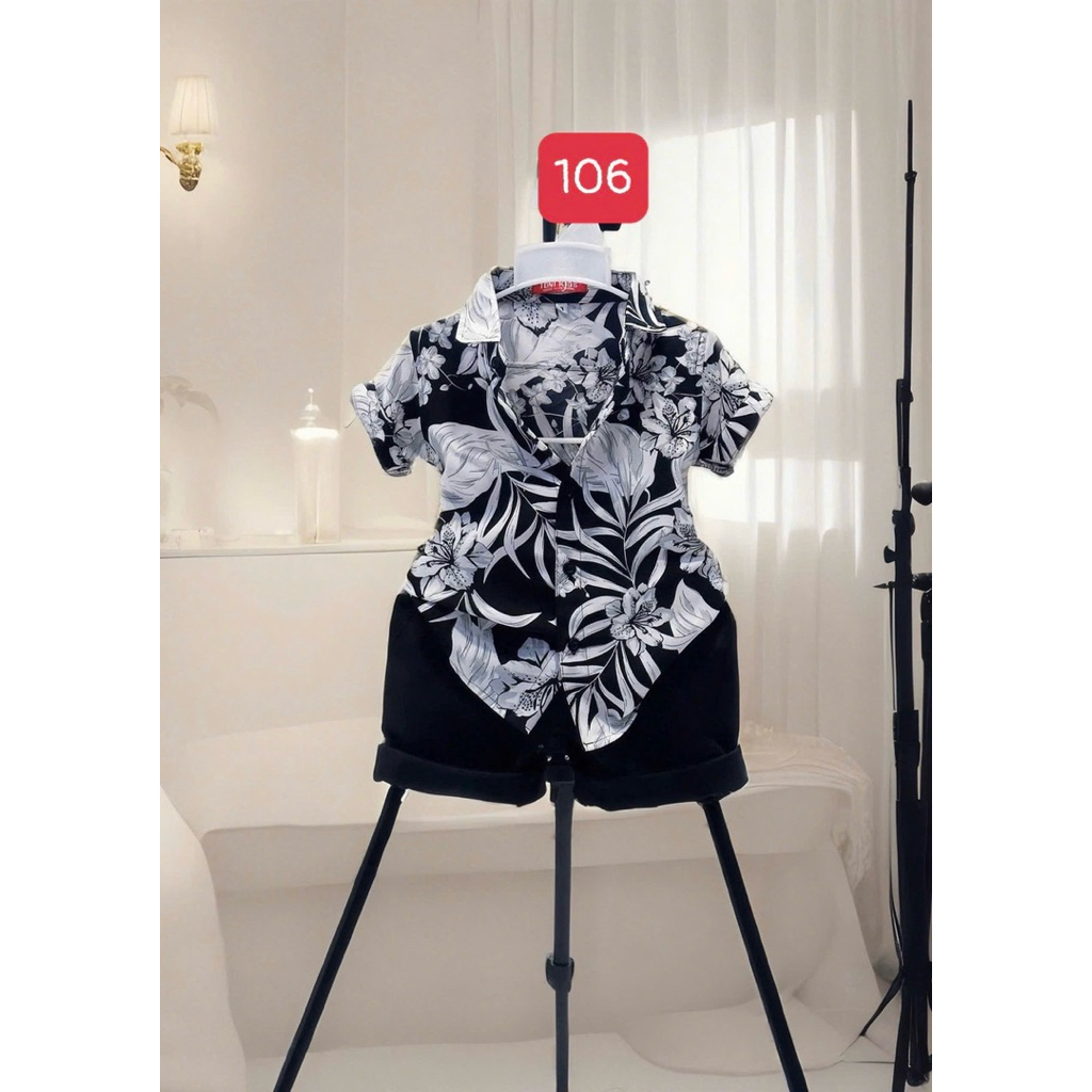 set sơmi hoạ tiết đen tổng hợp mẫu 10kg-52kg cho bé trai TONi BRAND