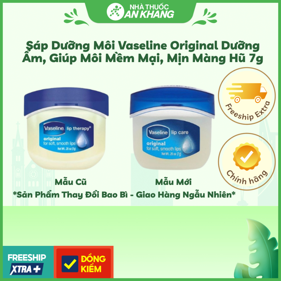Sáp dưỡng môi Vaseline Original dưỡng ẩm, giúp môi mềm mại, mịn màng hũ 7g