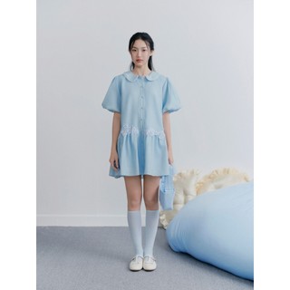 Đầm OLV suông cổ sen thêu hoa nữ tính trẻ trung Blue Embro Mini Dress phù hợp mọi dịp