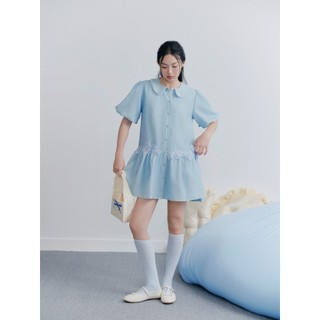 Đầm OLV suông cổ sen thêu hoa nữ tính trẻ trung Blue Embro Mini Dress phù hợp mọi dịp