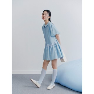 Đầm OLV suông cổ sen thêu hoa nữ tính trẻ trung Blue Embro Mini Dress phù hợp mọi dịp