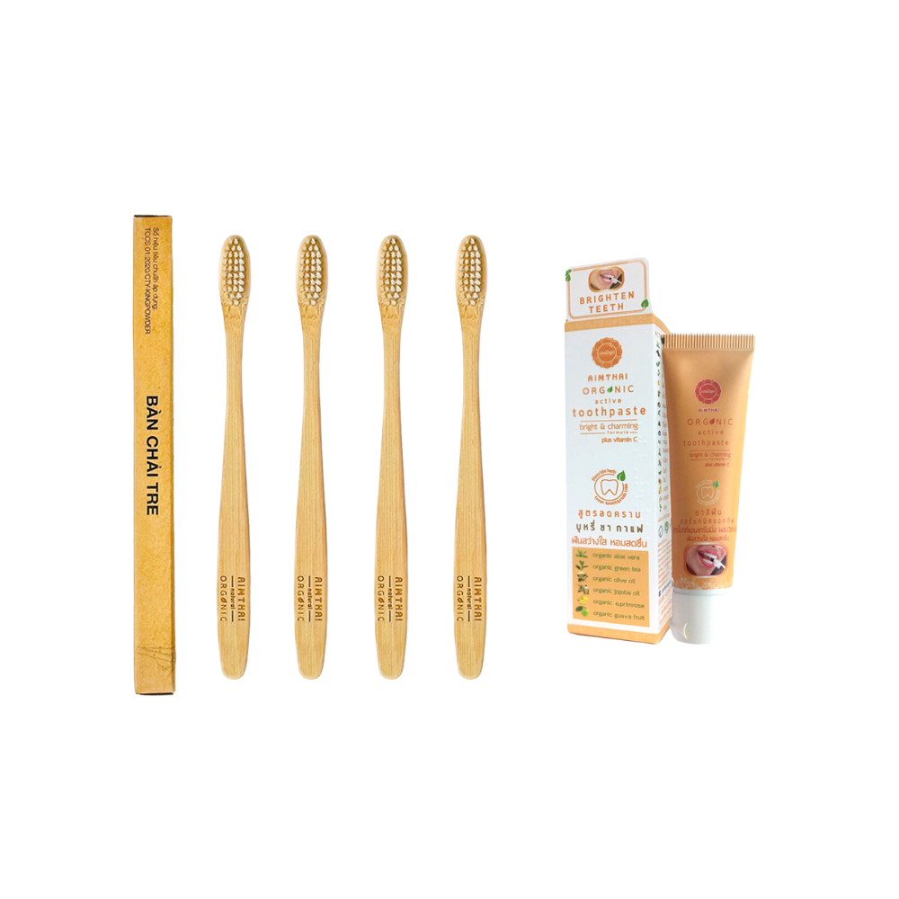 Combo AimThai Travel Kit – Kem đánh răng thảo dược 20g & Bàn chải tre – Gọn nhẹ mang đi du lịch